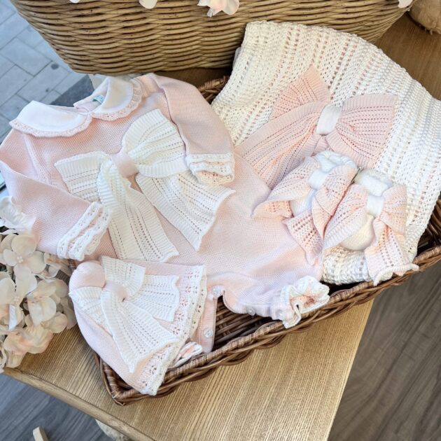 Coordinato Rosa con fiocchi 4 pz | Filo di cotone T17L-18