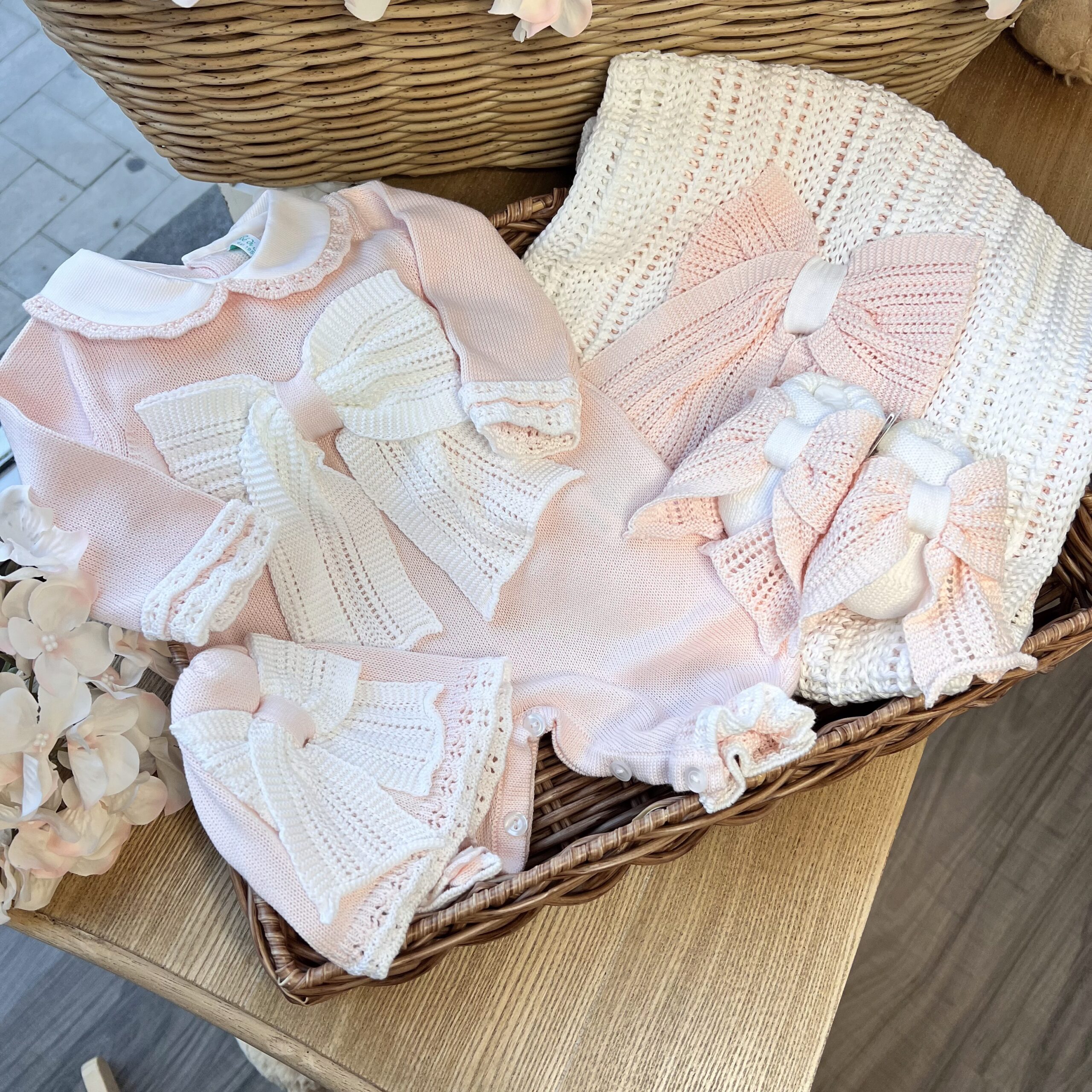 Coordinato Rosa con fiocchi 4 pz | Filo di cotone T17L-18