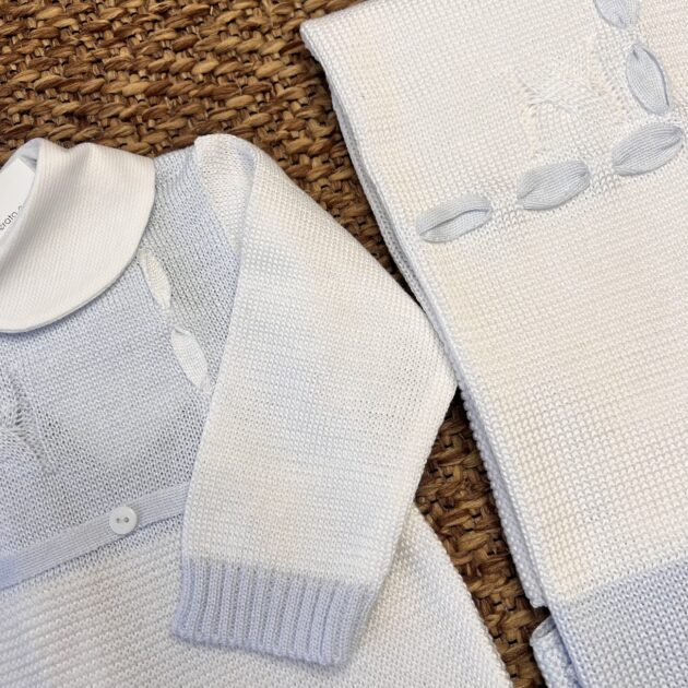 Completo 2 pz nascita neonato celeste e bianco treccia | Filo di cotone 3601.2