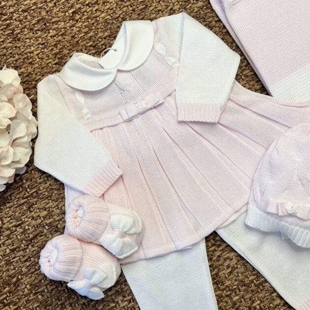 Coordinato nascita neonata rosa e panna treccia | Filo di cotone 3602.8