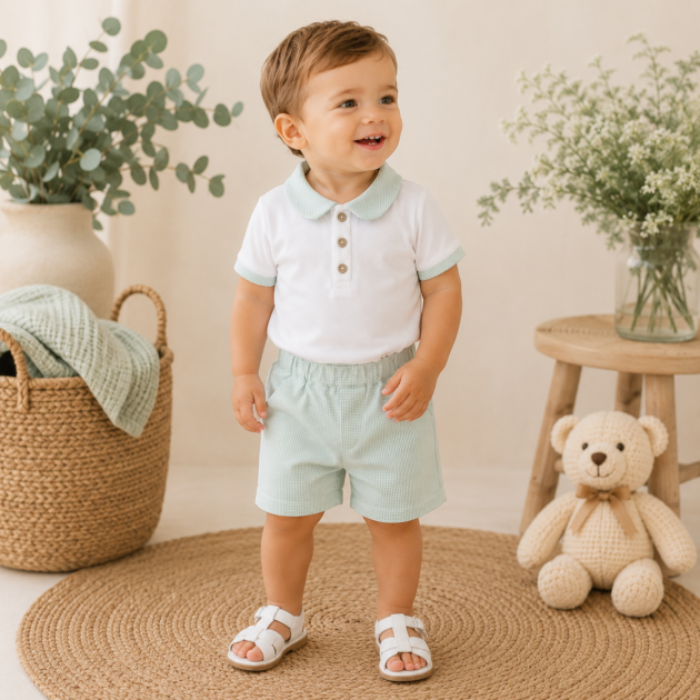 Completo bimbo con Pant.corto in verde e maglia | Estivo | 43224 | BBD