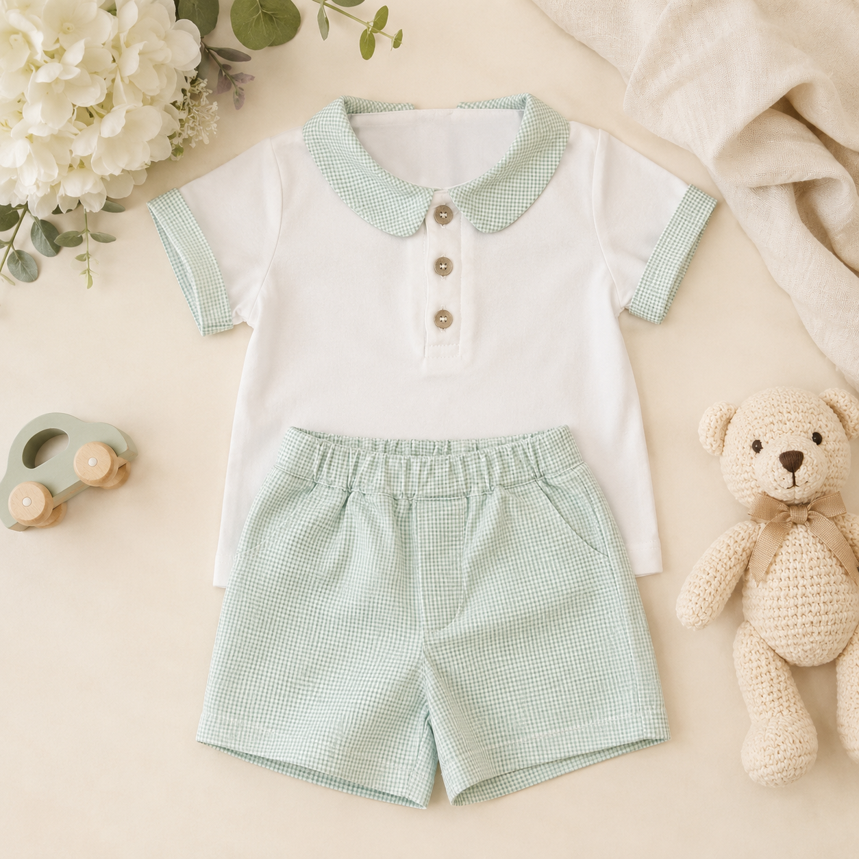 Completo bimbo con Pant.corto in verde e maglia | Estivo | 43224 | BBD - immagine 2