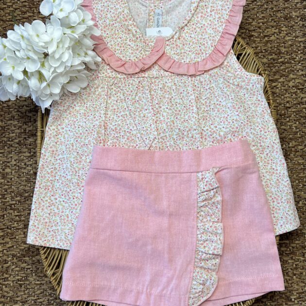 Completo bimba a fiori con gonna rosa corallo | Estivo | 11310 | CL