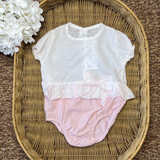 Pagliaccetto neonata con plumetis bianco e rosa | Estivo | 32532 | CL
