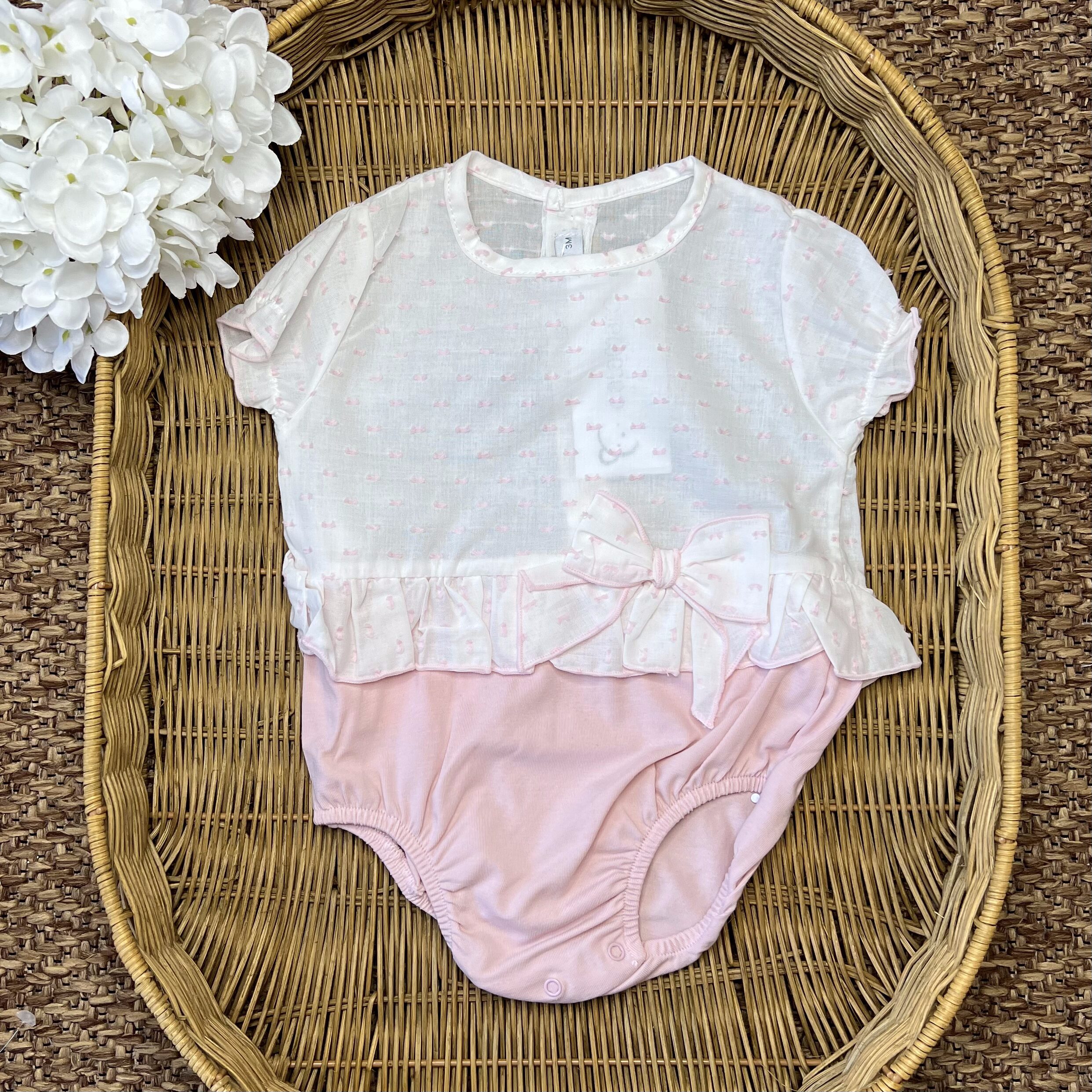 Pagliaccetto neonata con plumetis bianco e rosa | Estivo | 32532 | CL