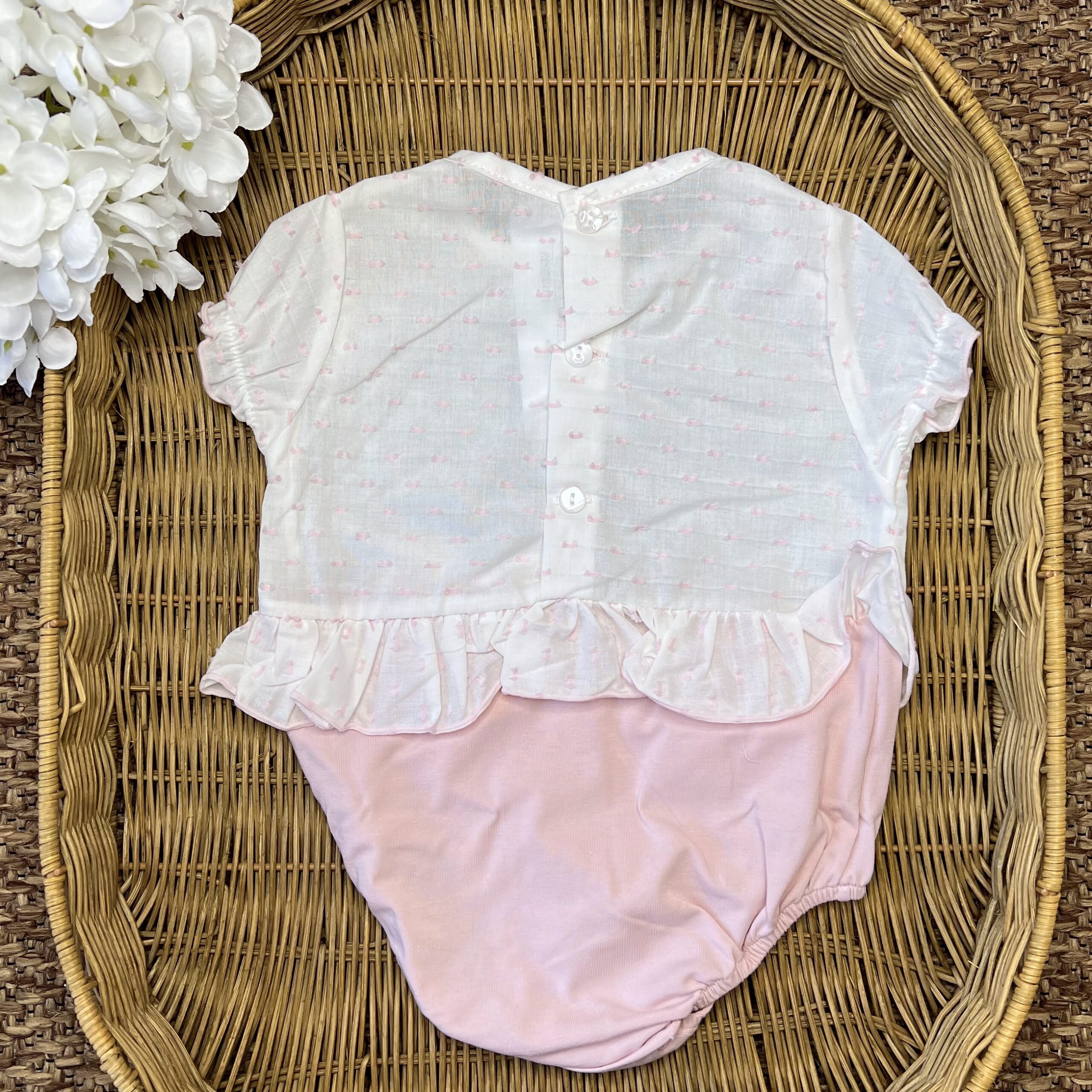 Pagliaccetto neonata con plumetis bianco e rosa | Estivo | 32532 | CL - immagine 2