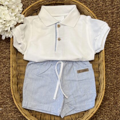 Completo bimbo con maglia polo e Pant a righe celesti | Estivo | 11317 | CL