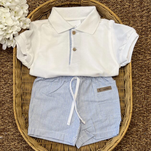 Completo bimbo con maglia polo e Pant a righe celesti | Estivo | 11317 | CL