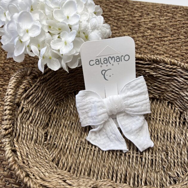 Fermaglio capelli fiocco in mussola bianca | Estivo | 77130 | CL