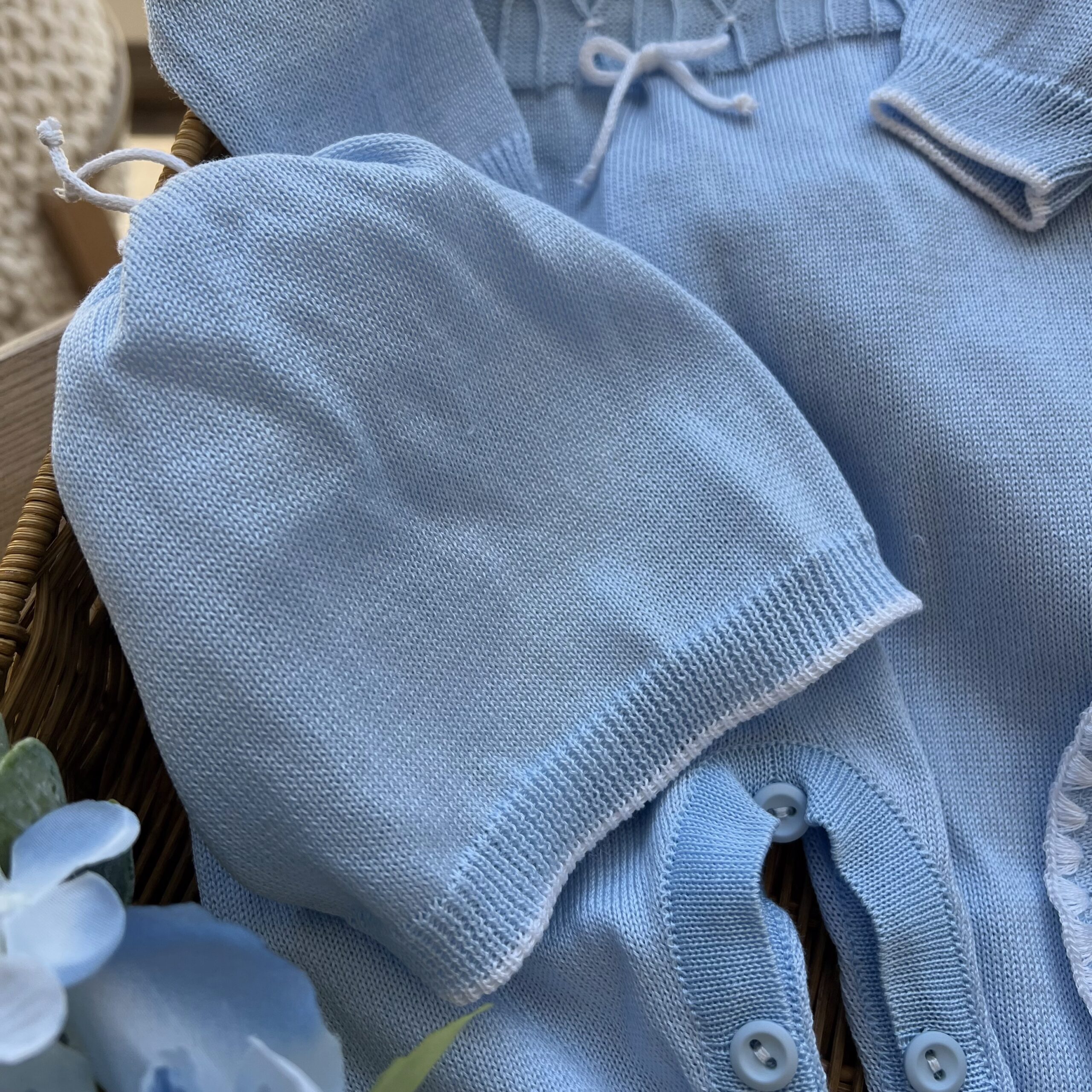 Coordinato neonato tutina celeste 5pz con nido d'ape e fiocchetto | Estivo | 3080S | PL - immagine 5