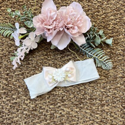 Fascia Battesimo con fiocco rosa e fiori | 095 |