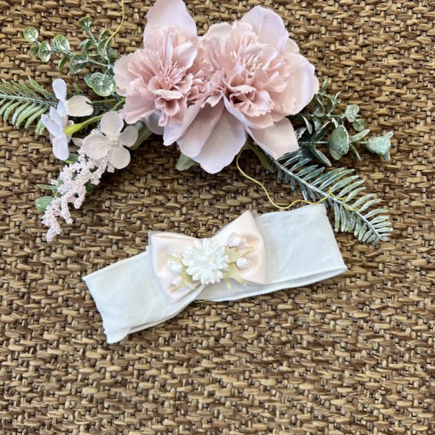 Fascia Battesimo con fiocco rosa e fiori | 095 |