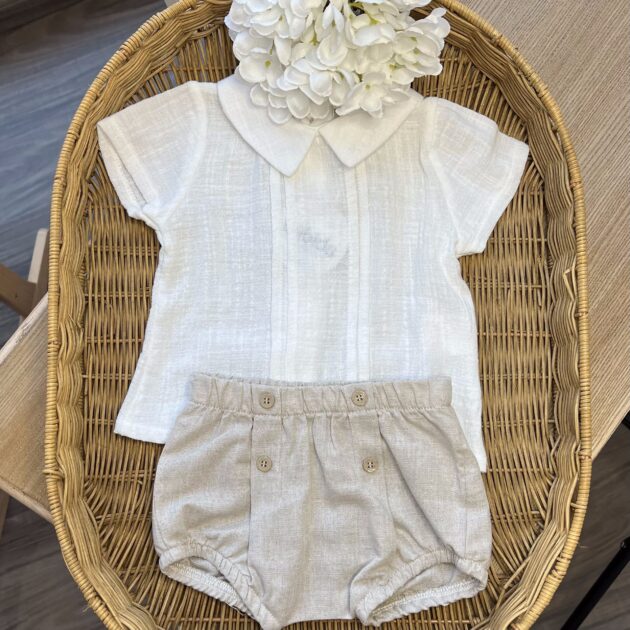 Completo neonato con coulotte e camicia in lino | Estivo | 42425 | BBD