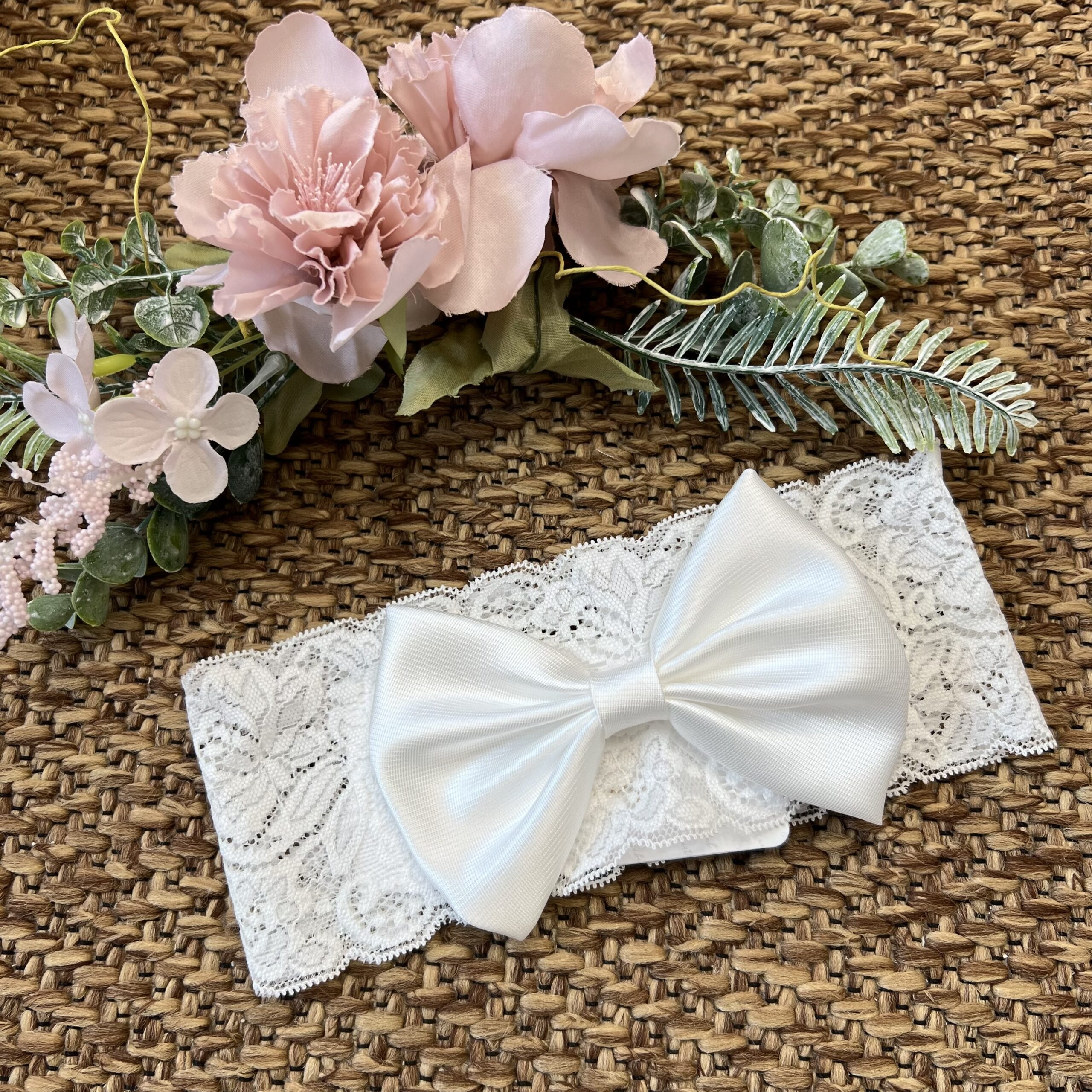Fascia capelli battesimo bimba con merletto e fiocco | 26B11 | IM