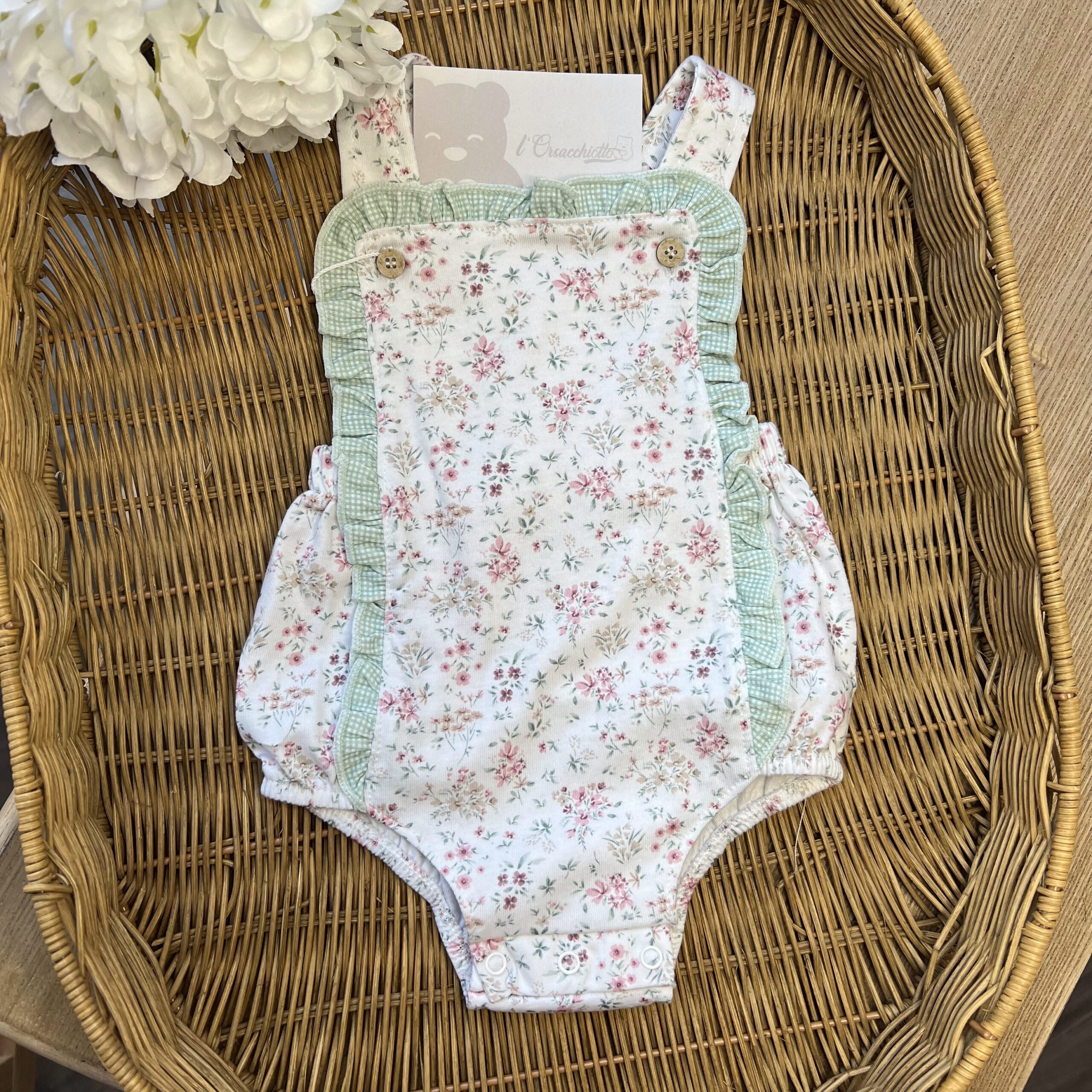 Pagliaccetto bimba verde con fiorellini | Estivo | 31224 | BBD