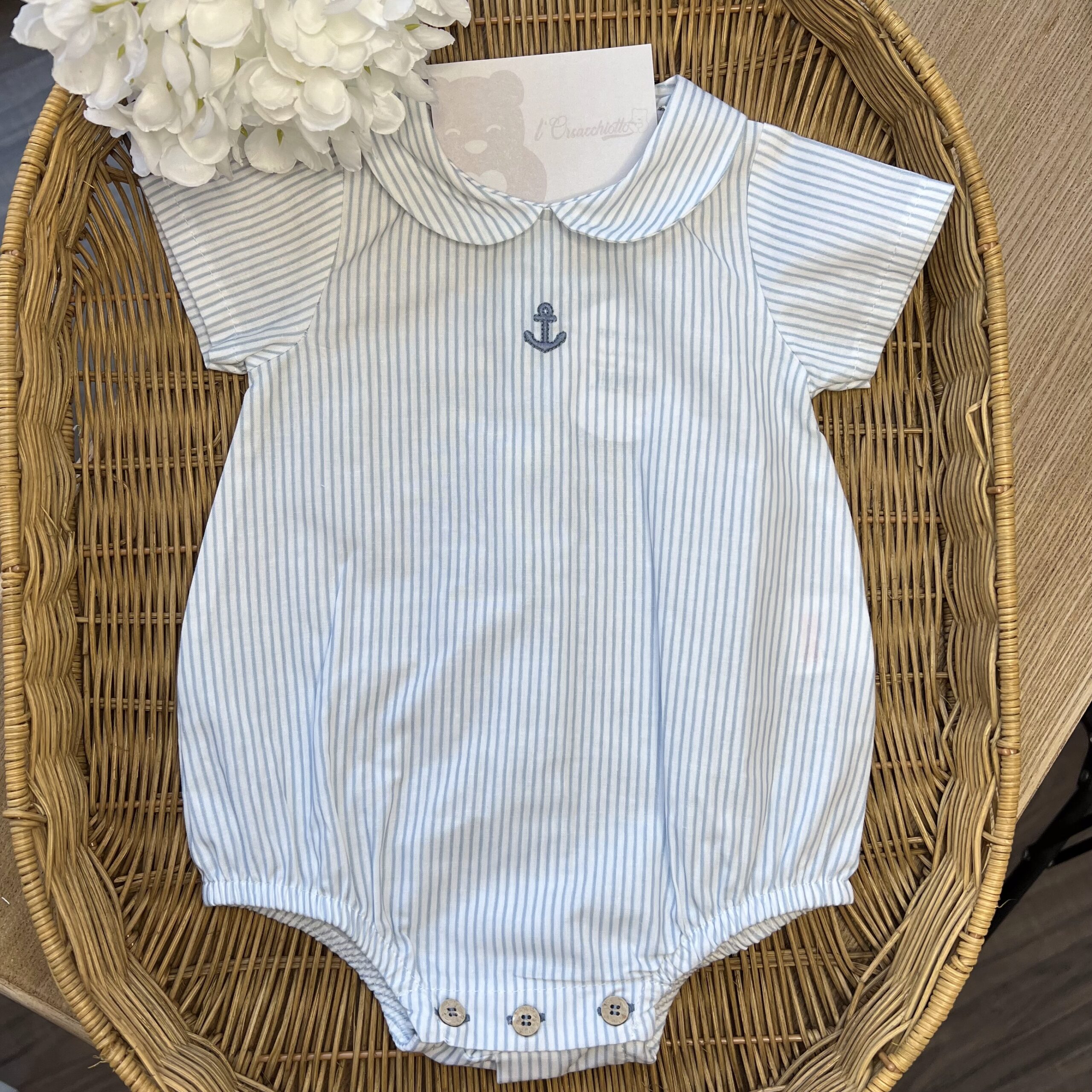 Pagliaccetto bimbo a righino con ancora | Estivo | 32420 | BBD