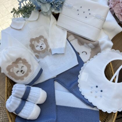 Coordinato nascita neonato celeste con leoncino, completo 2pz | 6pz | Filo di cotone | 3603.1S | PD