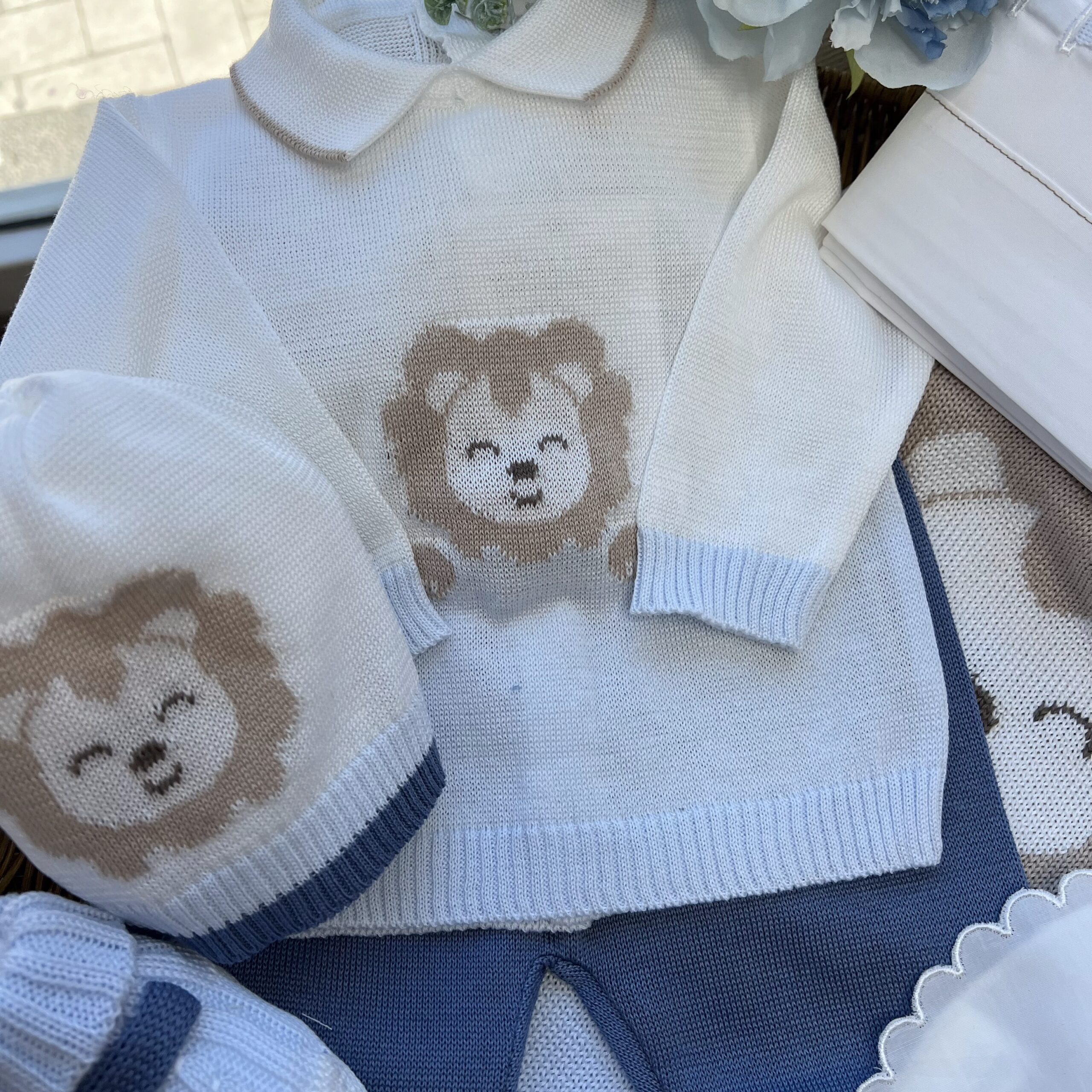 Coordinato nascita neonato celeste con leoncino, completo 2pz | 6pz | Filo di cotone | 3603.1S | PD - immagine 6