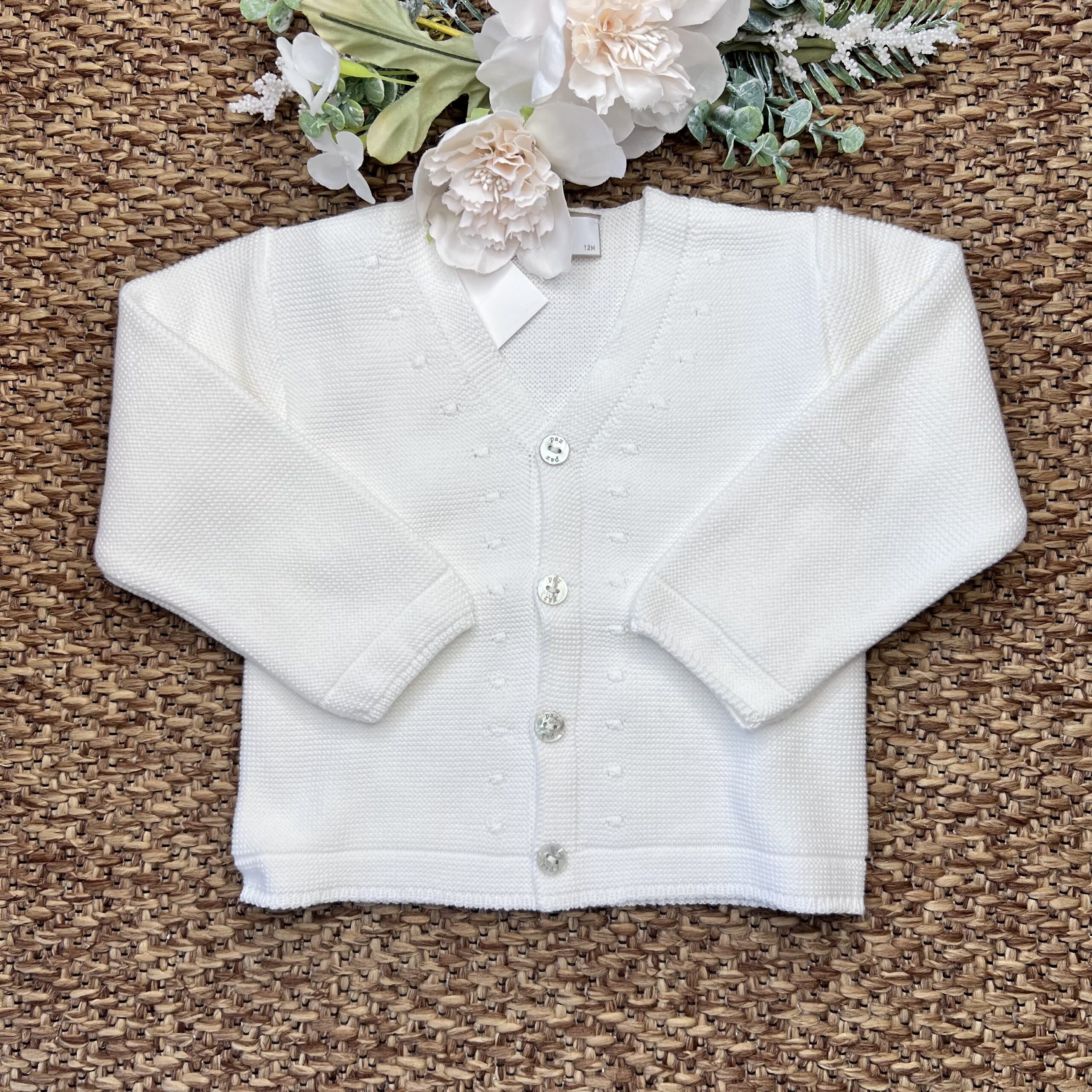 Cardigan bimbo panna scollo a V | Filo di cotone | 001-121852 | PZ