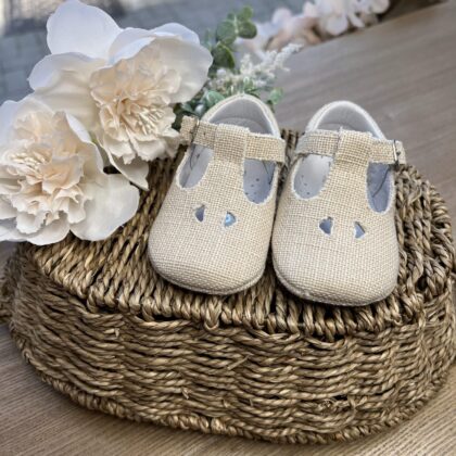 Scarpa bimbo occhietti in lino beige | A3402 | PNN