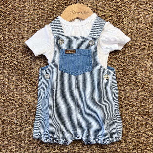 Salopette corta a righe bianche e blu con maglia m/c | 3G615 | MB