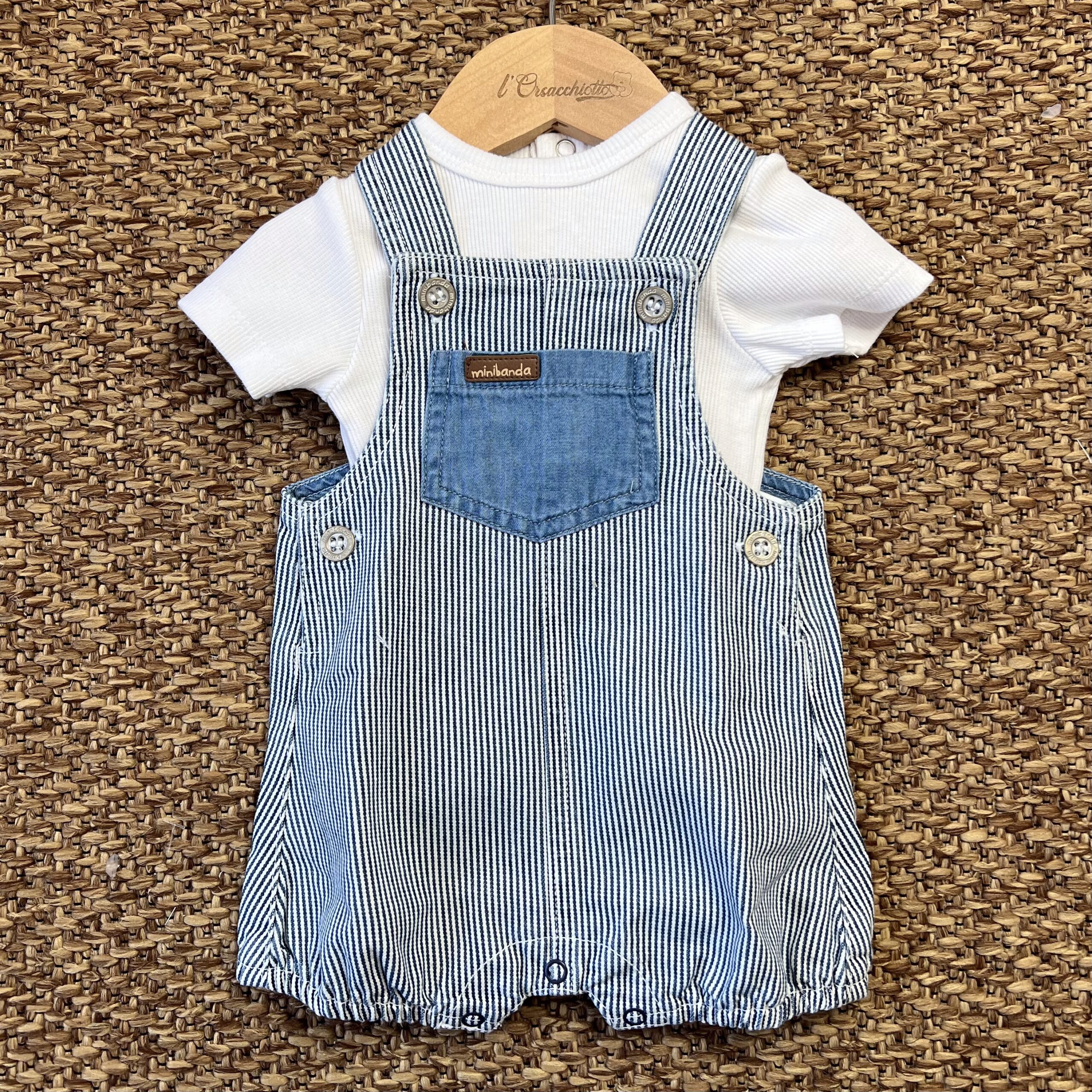 Salopette corta a righe bianche e blu con maglia m/c | 3G615 | MB