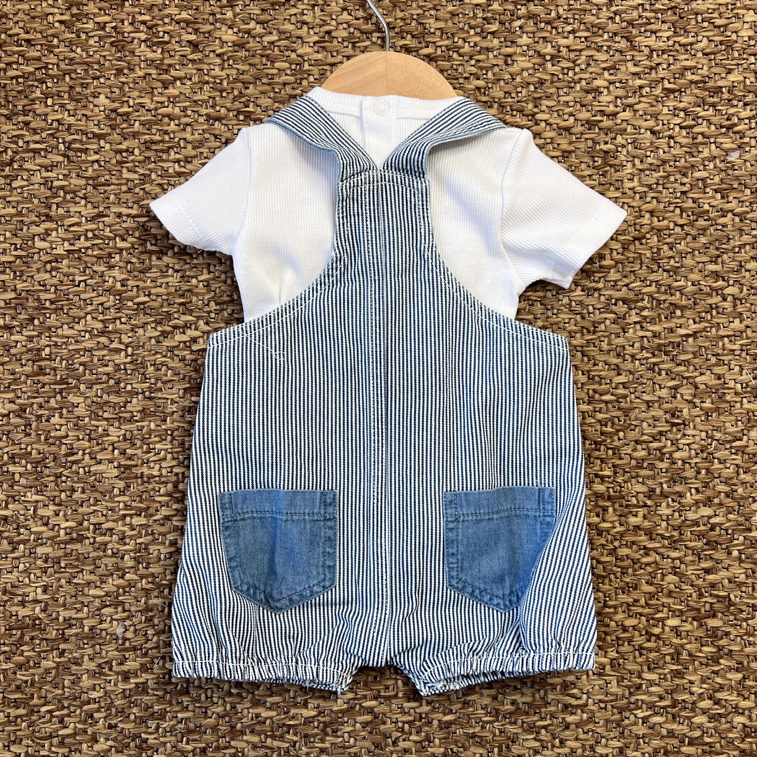 Salopette corta a righe bianche e blu con maglia m/c | 3G615 | MB - immagine 3