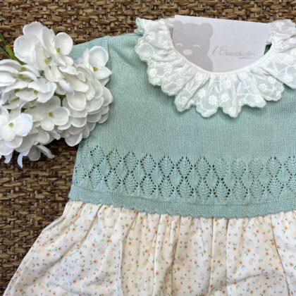 Abito bimba in maglia verde con gonna fiorellini e coulotte | DK196 | DK