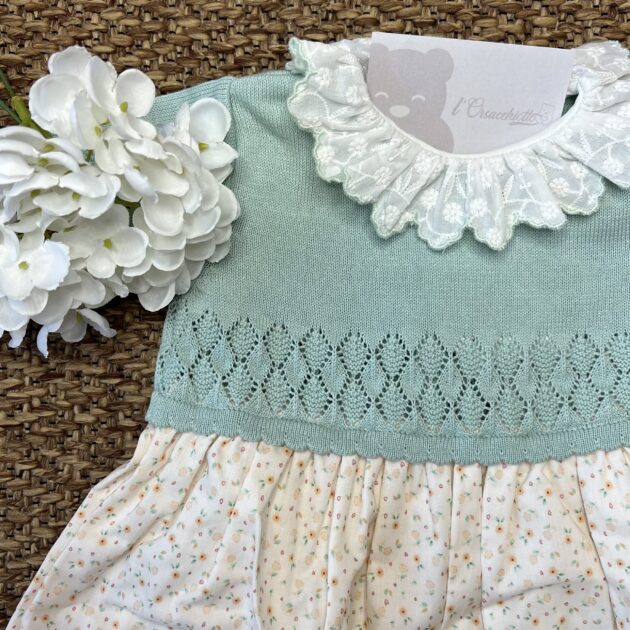 Abito bimba in maglia verde con gonna fiorellini e coulotte | DK196 | DK