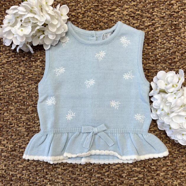 Gilet bimba celeste con fiori ricamati | DK344 | DK