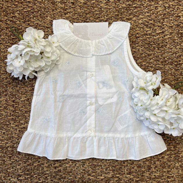 Camicia bimba smanicata con fiori celesti | DK342 | DK
