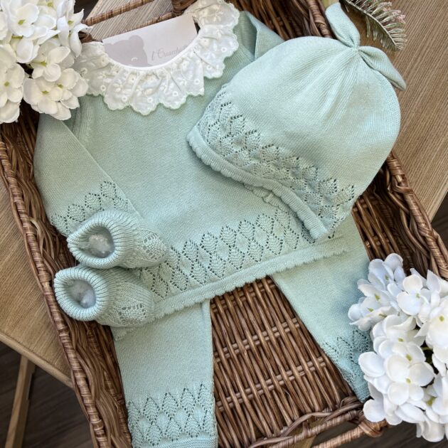 Set nascita neonata verde 3 Pz | Filo di cotone | DK191 | DK
