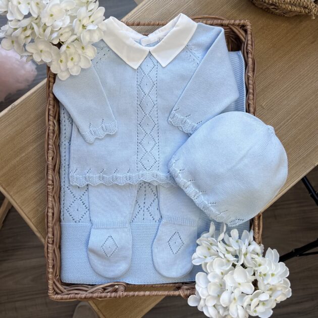 Coordinato nascita neonato celeste con completo, cappellino e coperta | DK116 | DK