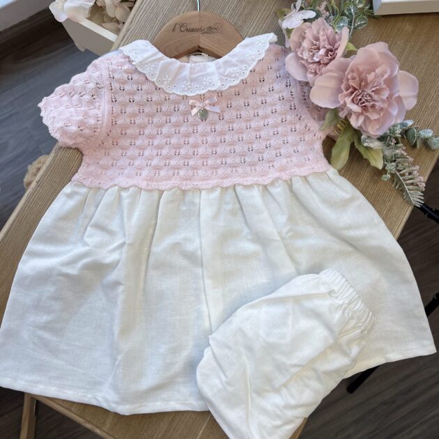 Abito bimba con maglia in rosa e gonna in lino | DK135 | DK