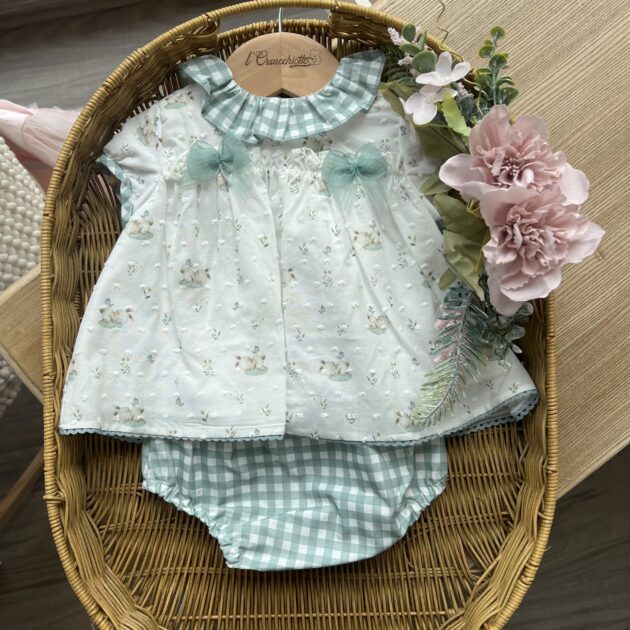 Completo bimba verde con coniglietti con coulotte | 0046 | YD