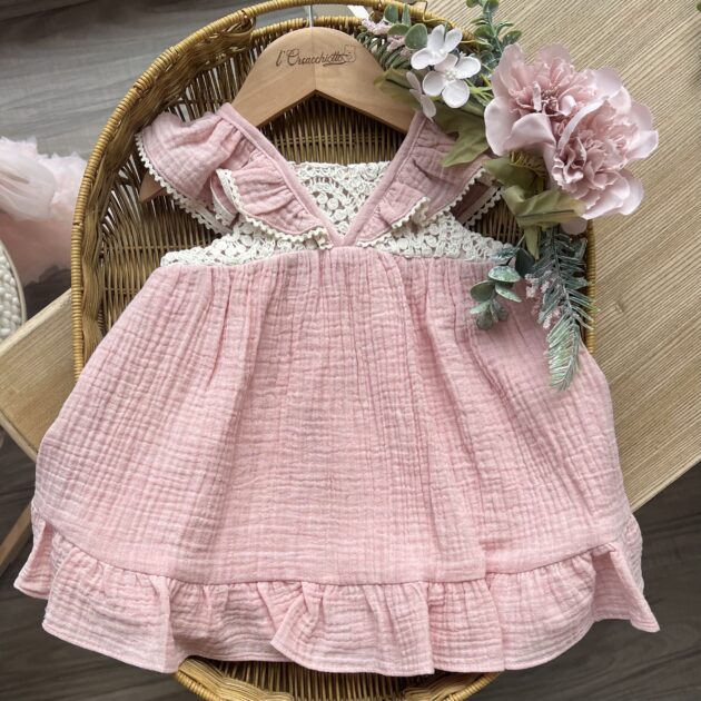 Abito bimba in mussola rosa e corda | 0520 | YD