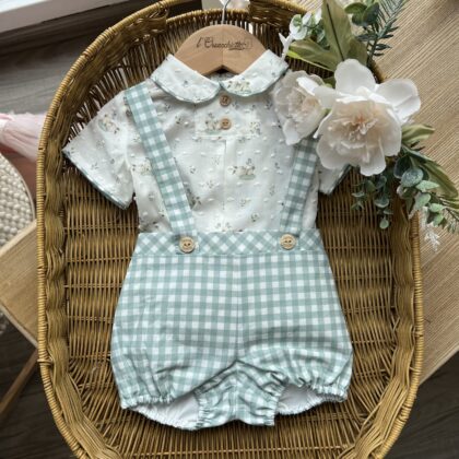 Pagliaccetto bimbo verde con bretelle con coniglietti | 0015 | YD