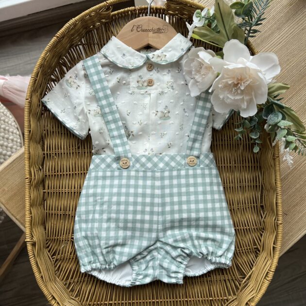 Pagliaccetto bimbo verde con bretelle con coniglietti | 0015 | YD