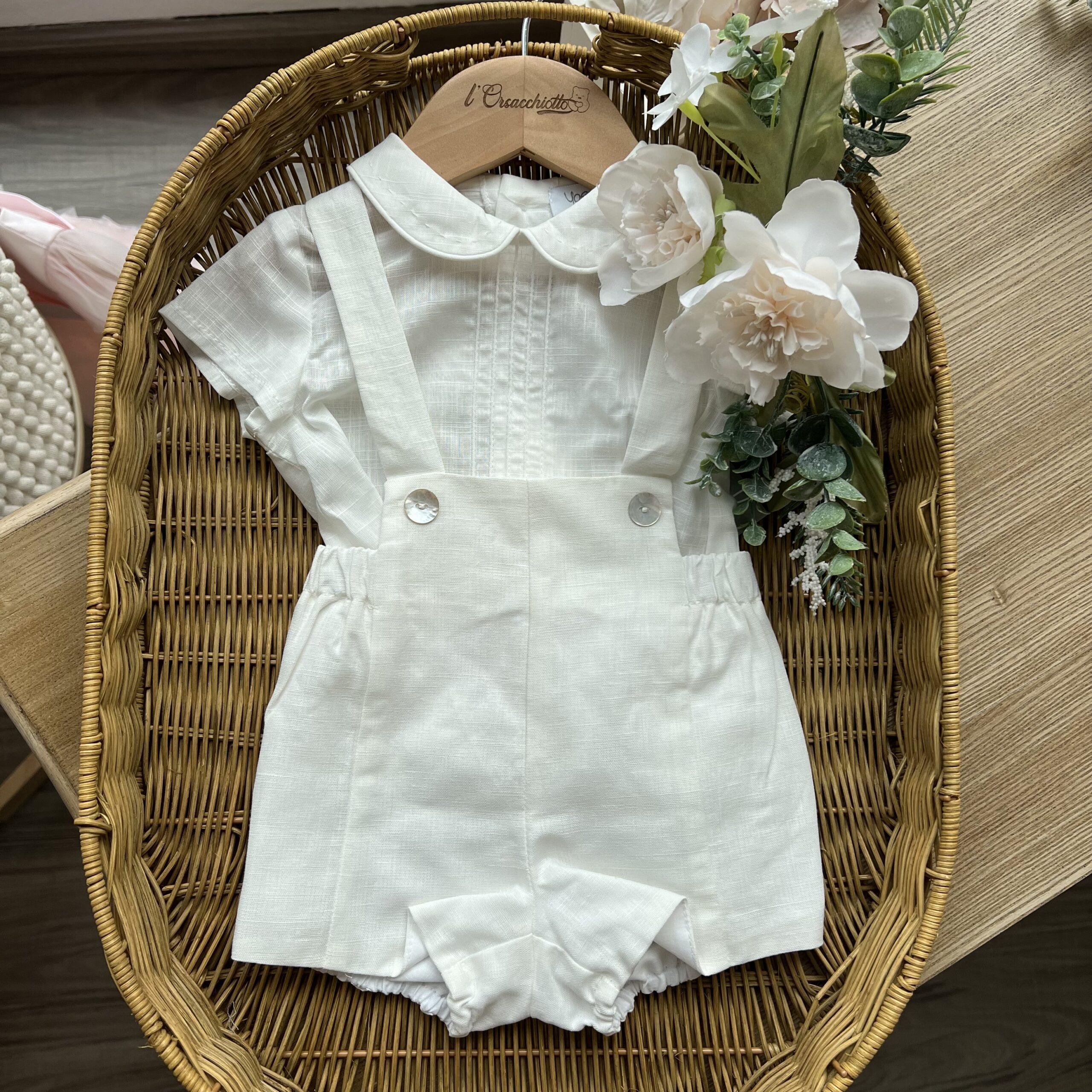 Completo bimbo panna con bretelle e camicia | 0010 | YD - immagine 2