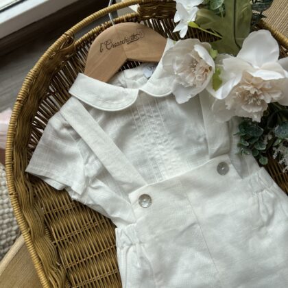 Completo bimbo panna con bretelle e camicia | 0010 | YD