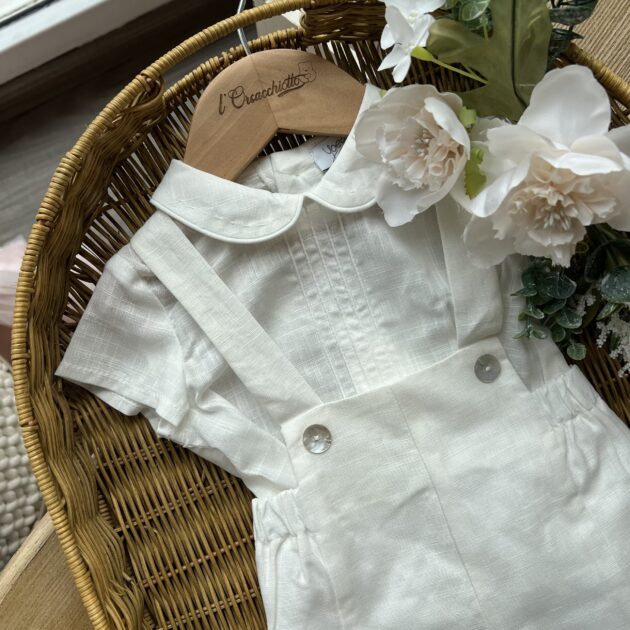Completo bimbo panna con bretelle e camicia | 0010 | YD