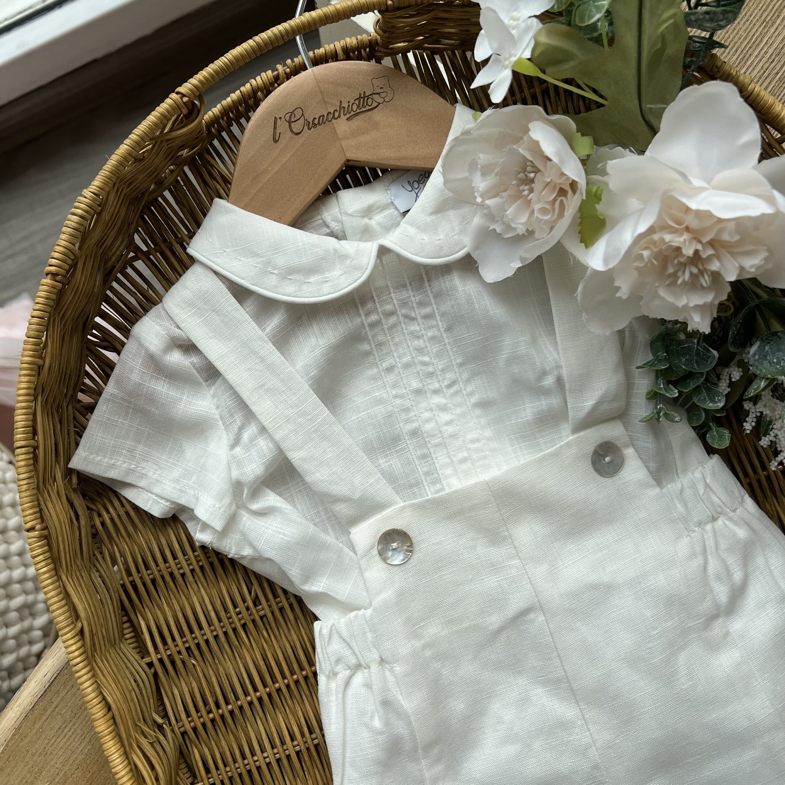 Completo bimbo panna con bretelle e camicia | 0010 | YD