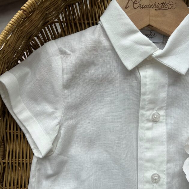Camicia bimbo in lino bianco con colletto | 3990 | YD