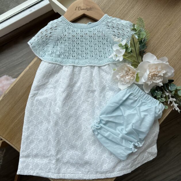 Abito bimba in maglia celeste e tessuto | 0128 | MI