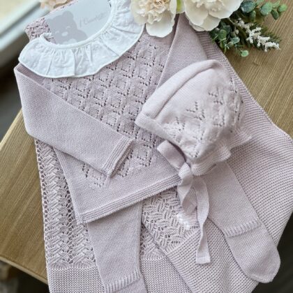 Coordinato nascita neonata malva con coprifasce, cuffietta e coperta | Estivo | 0009G | MI