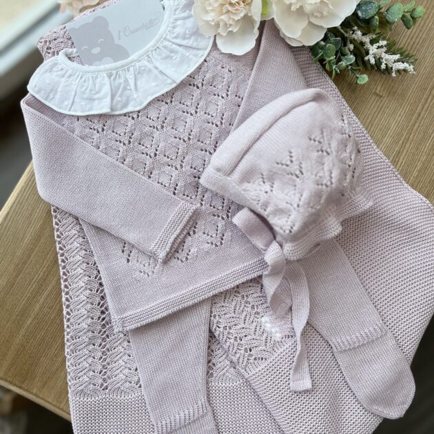 Coordinato nascita neonata malva con coprifasce, cuffietta e coperta | Estivo | 0009G | MI