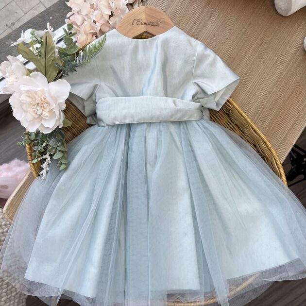 Abito elegante bimba verde con fiocco | LCN2893