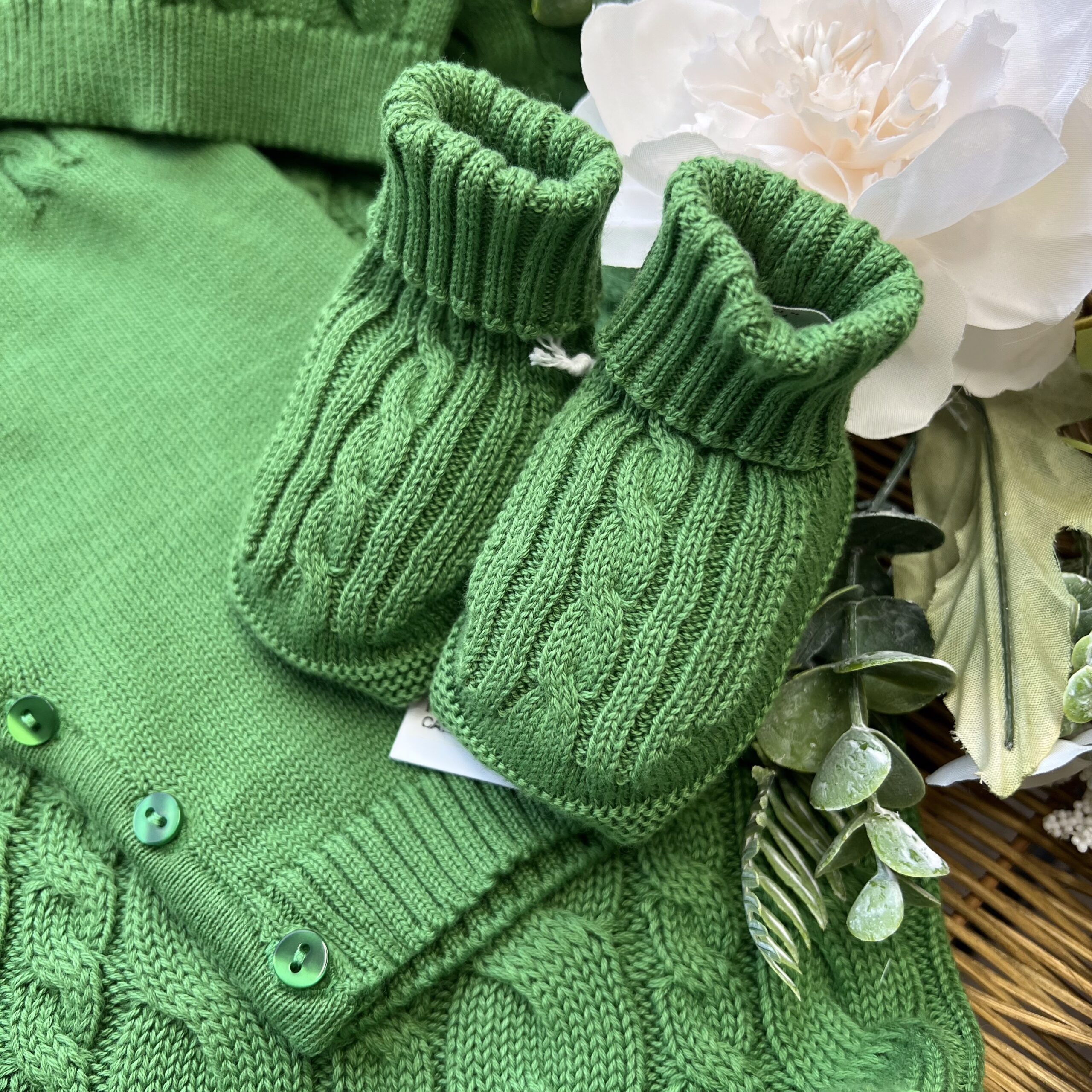 Coordinato nascita neonato verde 4 Pz trecce con tutina | Filo di cotone | LCN2965 - immagine 4