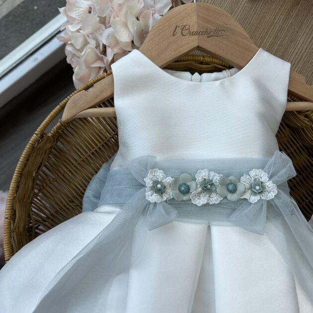 Abito battesimo bimba con cintura verde con fiori | 722 | MML