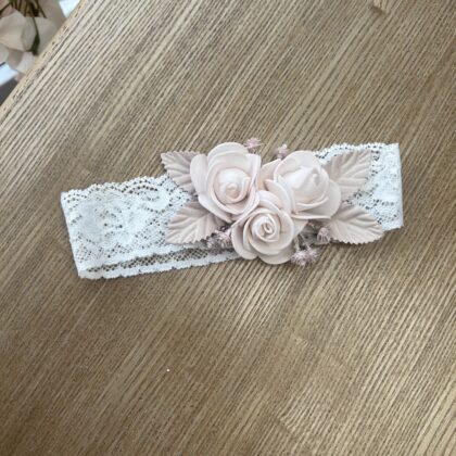 Fascia capelli merletto con fiori cipria | 728 | MML